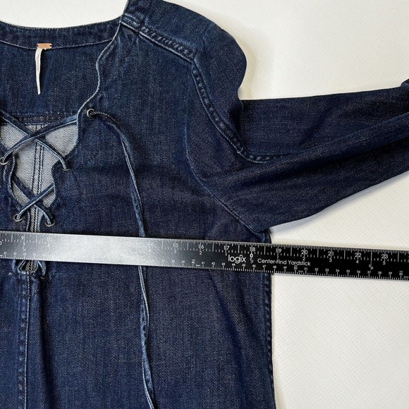 Free People Tunic Denim Soft Denim Lace Up Blue Indigo Small - Picture 8 of 13